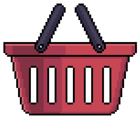 Pixel Art Shopping Basket Red Basket Vector Icon For 8bit Game On