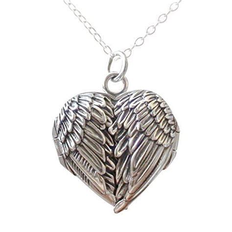 Fashionjunkie4life Sterling Silver Angel Wing Heart Locket Necklace