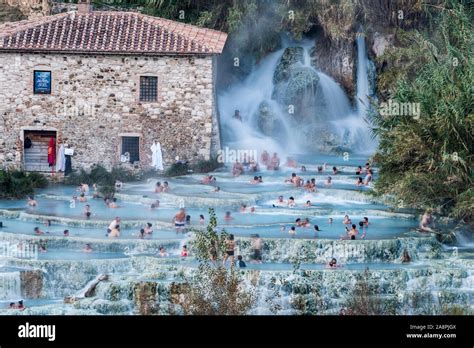 Natural Spa With Waterfalls And Hot Springs At Saturnia Thermal Baths