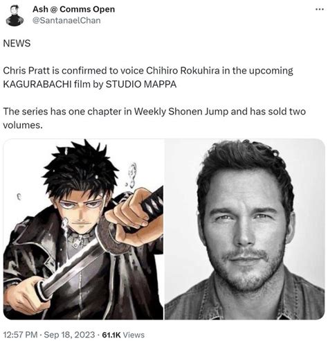 Chris Pratt Is Confirmed To Voice Chihiro Rokuhira In The Upcoming
