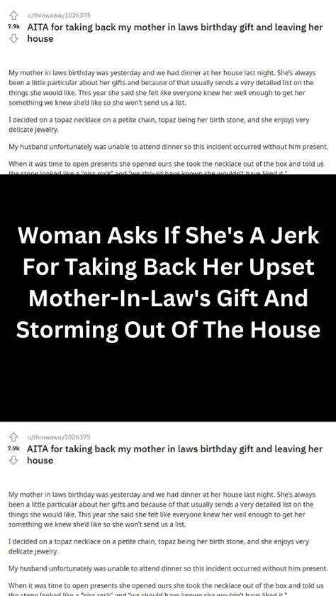 Woman Asks If She S A Jerk For Taking Back Her Upset Mother In Law S T And Storming Out Of