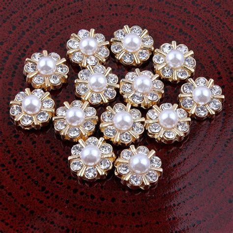 30pcslot 12mm Crystal Pearl Flower Buttons Silver And Gold Color Plated