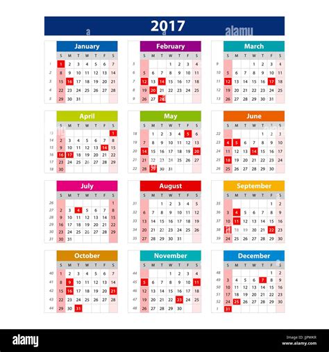 2017 Días Festivos Del Calendario Usa Ilustración Plantilla Vectorial