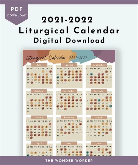 2021 2022 Catholic Liturgical Calendar Year At A Glance And Etsy