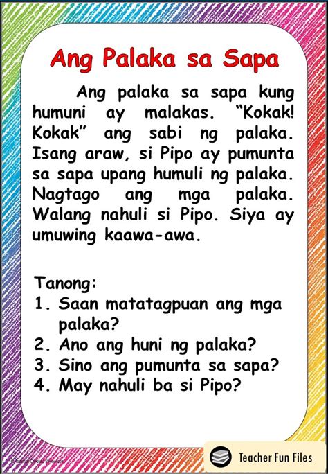 Teacher Fun Files Filipino Reading Materials With Comprehension Questions