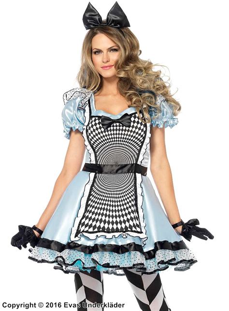 Alice In Wonderland Costume Dress Satin Puff Sleeves