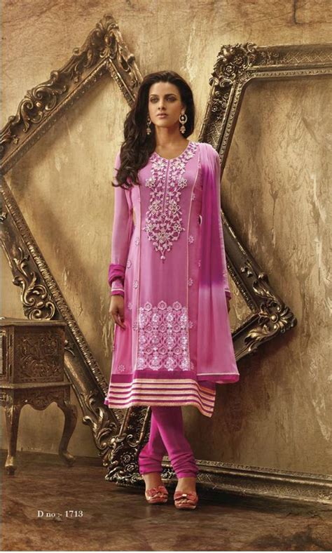 Pink Embroidered Georgette Unstitched Salwar Nirali Suits 310678