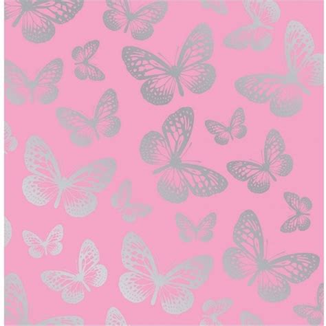 Fine Decor Fun4walls Butterfly Metallic Wallpaper Pink