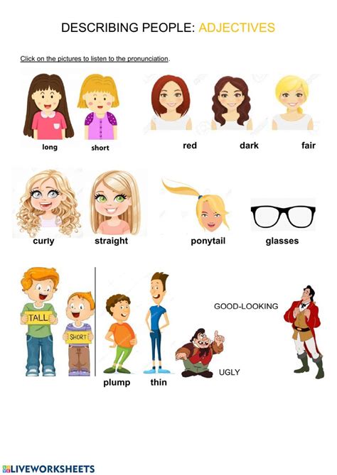 Describing People Vocabulary Interactive Worksheet Adjectives To
