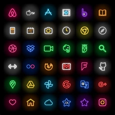 100 App Icons In Neon Lights Theme Ios14 App Icons Black For Etsy