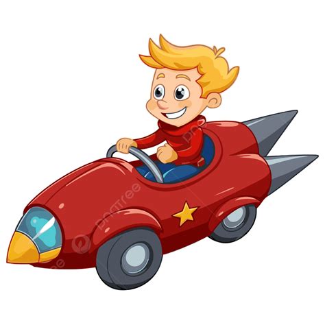 Acceleration Clipart Cartoon Child Driving A Rocket Car Vector
