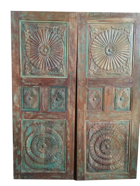 Antique Double Doors Set Beautiful Floral Carved Original Indian Door