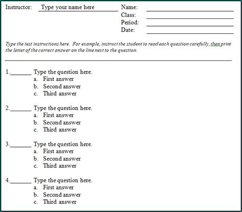 Multiple Choice Quiz Template Free