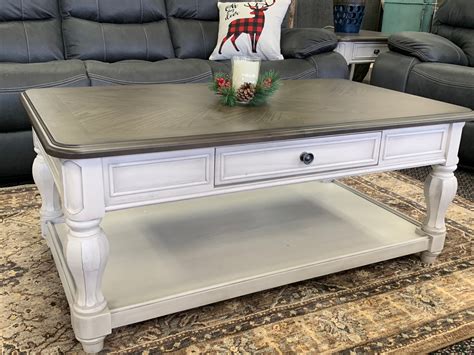 French Country Antique White Coffee Table Set My Furniture Place