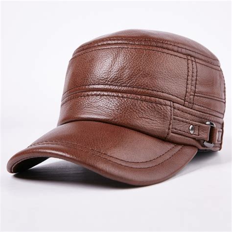 Winter Mens Leather Leather Hat Flat Cap Elderly Outdoor Warm Ear Cap