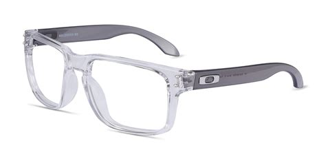 oakley holbrook rx rectangle polished clear and gray frame glasses for men eyebuydirect