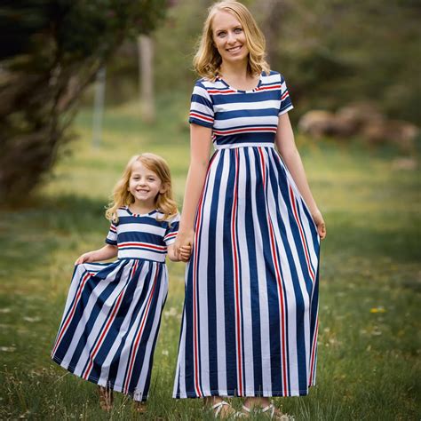 2018 Brand New Mother Daughter Dress Matching Striped Clothes Mom Women Girl Summer Maxi Long