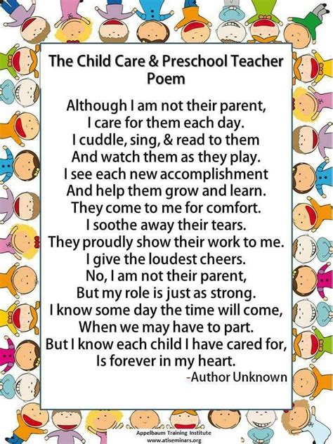 List of top sayings and quotations by famous directors like woody allen. Child care workers poem. This was true for me. | Teacher poems, Preschool graduation, Preschool ...