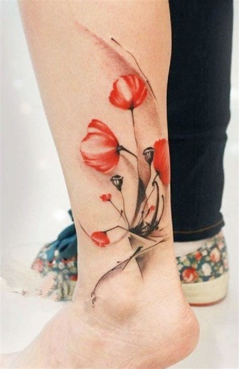 Stylish And Adorable Poppy Tattoo Watercolor Watercolor Painting