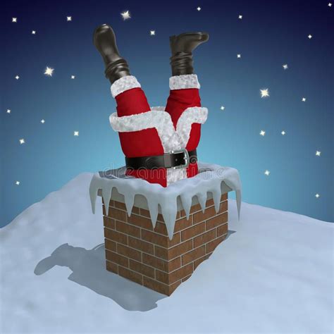 Santa Claus Stuck In The Chimney 3d Illustration Xmas Decorations