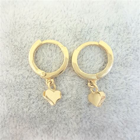 14K Real Solid Gold Heart Drop Dangle Hoop Earrings For Women Latika