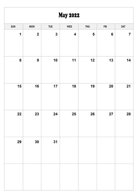 Free Printable May Calendar 2022 A4 Template