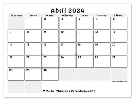 Calendario Abril 2024 44ds Michel Zbinden Cr