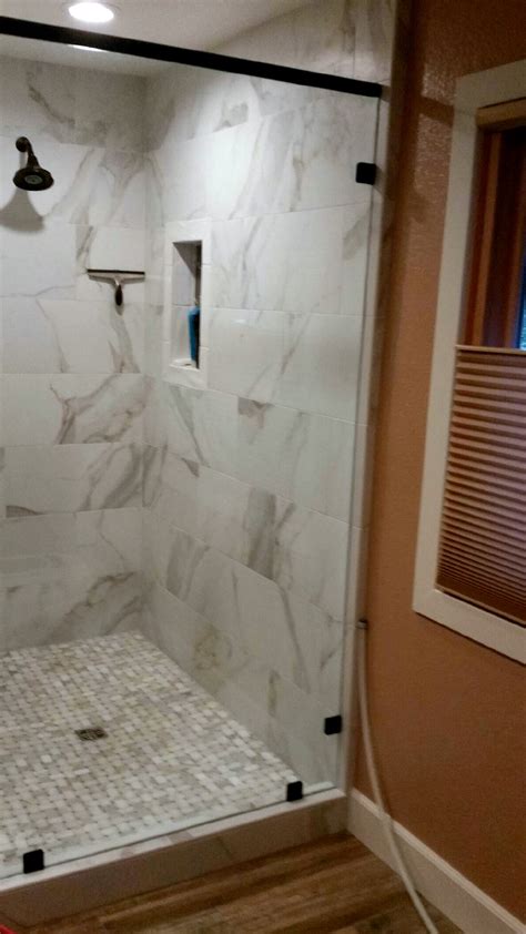 Shower Calacatta Basketweave And Kingswood Tile And Countertops