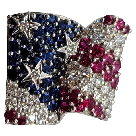 Diamond Sapphire And Ruby American Flag Pinbrooch For Sale At 1stdibs