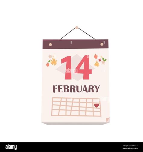 Date 14th February On Monthly Calendar Valentines Day Celebration
