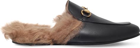 Lyst Gucci Princetown Fur Lined Leather Backless Loafers In Black
