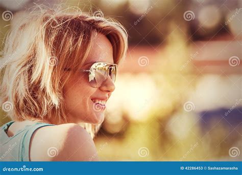 Outdoor Portrait Of Young Smiling Sunglasses Woman Stock Image Image Of Closeup Fashion 42286453