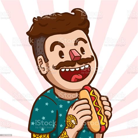 White Man Eating Hot Dog Stock Illustration Download Image Now