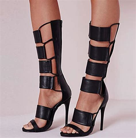 New Fashion Thicken Black Leather Straps Women Gladiator Sandals Sexy