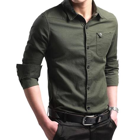 2018 New Spring Button Down 100 Cootn Military Shirt Men