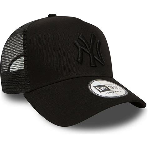 New Era Black Logo New York Yankees Mlb Clean A Frame Black Trucker Hat