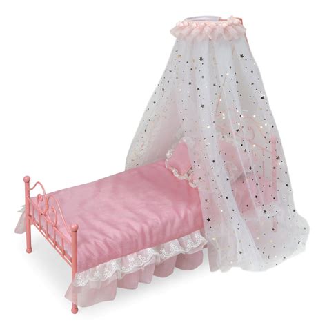 Badger Basket Starlights Led Canopy Metal Doll Bed With Bedding Pink