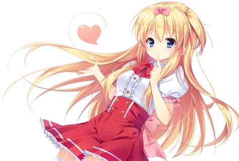 Blonde Hair Blue Eyes Bow Heart Long Hair Original Pimopi Skirt White Konachan Com Konachan