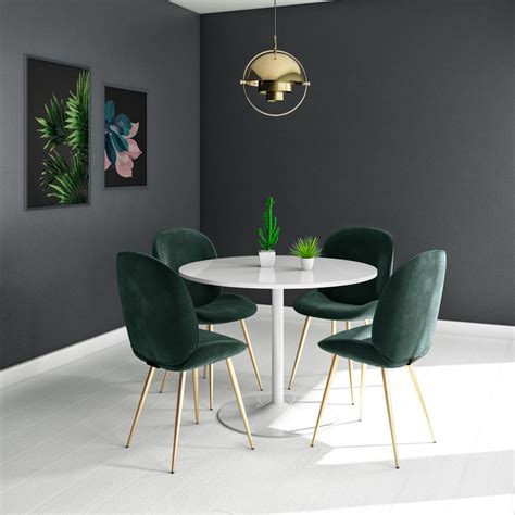 Set Of 2 Dark Green Velvet Dining Chairs With Gold Legs