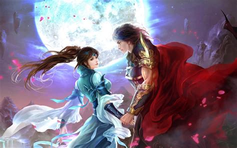 Full moons, half moons, crescent moons and even amazing harvest moons, blood. Fantasy Couple under Full Moon HD Wallpaper | Background ...
