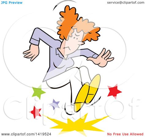 Clipart Of A Cartoon Angry Red Haired Caucasian Woman Stomping And