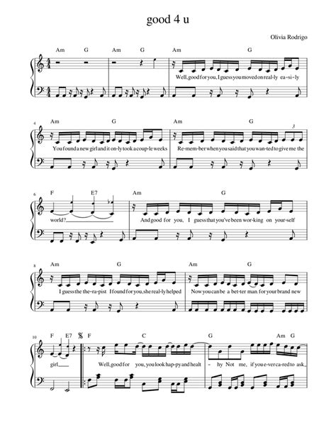 Good 4 U Olivia Rodrigo Sheet Music For Piano Solo