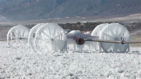 Frozen Ice On Farm Field Irrigation Sprinkler System Fast Farm