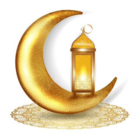 Hermosa Luna Creciente Dorada Con Linterna Para Eid Y Ramadan Mubarak