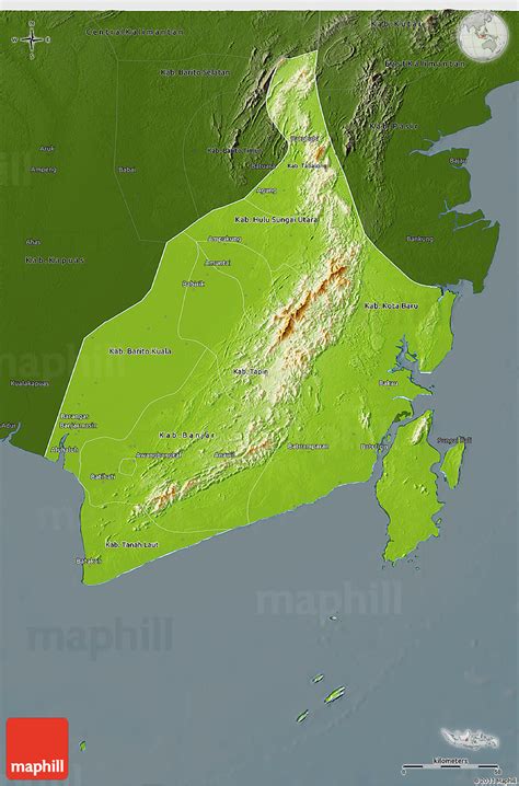 Physical 3d Map Of South Kalimantan Darken