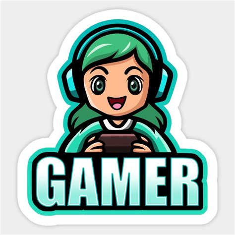 A Sticker With The Word Gamer On It And A Cartoon Girl Holding A Tablet