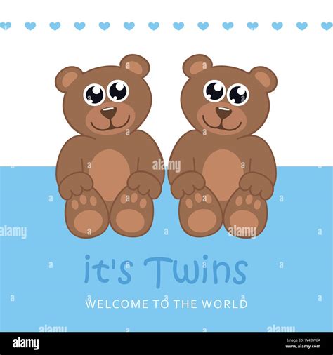 Its Twins Boy Welcome Greeting Card For Childbirth With Teddy Bear