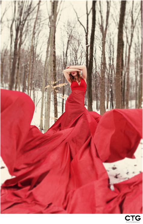 Pittsburgh Fine Art Photography Flowing Red Dress Winter Wonderland