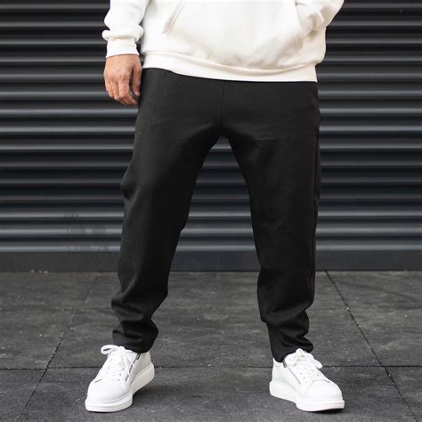 Mens Oversize Loose Fit Basic Sweatpants Thick Texture In Black