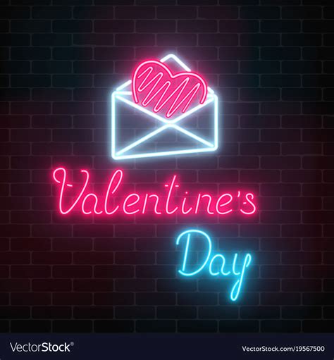 Glowing Neon Happy Valentines Day Greeting Sign Vector Image